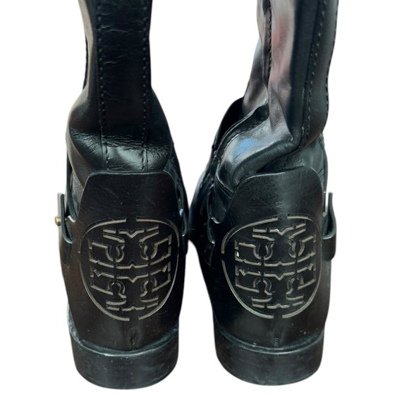 TORY BURCH Black Leather Knee-High Riding Boots Side Zip Derby Equestrian Size 9 - Picture 5 of 12